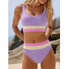 image:imageANRABESS Bikini Sets for Women Summer 2026 High Waisted 2 Piece Bathing Suit Tummy Control Swimsuit Color Block SwimwearLight Purple Cream Pink