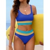 image:imageANRABESS Bikini Sets for Women Summer 2026 High Waisted 2 Piece Bathing Suit Tummy Control Swimsuit Color Block SwimwearRoyal Blue Yellow Azure