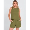 image:imageANRABESS Two Piece Sets for Women Summer Casual Sleeveless Tank Top Matching Shorts Lounge Sets Pajamas 2026 Trendy ClothesOlive Green