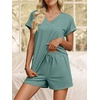 image:imageANRABESS Women Summer Two Piece Lounge Sets Top Matching Shorts Pajama Set 2026 Spring Casual Outfits Beach Vacation ClothesGray Green