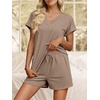 image:imageANRABESS Women Summer Two Piece Lounge Sets Top Matching Shorts Pajama Set 2026 Spring Casual Outfits Beach Vacation ClothesLight Khaki