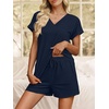 image:imageANRABESS Women Summer Two Piece Lounge Sets Top Matching Shorts Pajama Set 2026 Spring Casual Outfits Beach Vacation ClothesNavy Blue