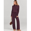 image:imageANRABESS Women Two Piece Outfits Oversized Turtleneck Knit Pullover Sweater Top Wide Leg Pants Lounge Set Sweatsuit 2026 FallWine Red