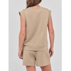 image:imageANRABESS Womens 2 Piece Short Sets 2026 Summer Casual Cap Sleeve Shirts Matching Lounge Outfits Travel Beach Vacation ClothesAlmond
