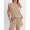 image:imageANRABESS Womens 2 Piece Short Sets 2026 Summer Casual Cap Sleeve Shirts Matching Lounge Outfits Travel Beach Vacation ClothesAlmond