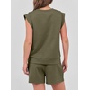 image:imageANRABESS Womens 2 Piece Short Sets 2026 Summer Casual Cap Sleeve Shirts Matching Lounge Outfits Travel Beach Vacation ClothesArmy Green