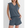 image:imageANRABESS Womens 2 Piece Short Sets 2026 Summer Casual Cap Sleeve Shirts Matching Lounge Outfits Travel Beach Vacation ClothesDeep Grey