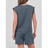 image:imageANRABESS Womens 2 Piece Short Sets 2026 Summer Casual Cap Sleeve Shirts Matching Lounge Outfits Travel Beach Vacation ClothesDeep Grey