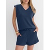 image:imageANRABESS Womens 2 Piece Short Sets 2026 Summer Casual Cap Sleeve Shirts Matching Lounge Outfits Travel Beach Vacation ClothesNavy Blue