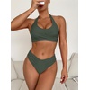image:imageANRABESS Womens Bikini Sets Two Piece Swimsuits High Waisted Halter Twist Front Bathing Suit 2026 Summer Beach SwimwearArmy Green