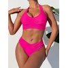 image:imageANRABESS Womens Bikini Sets Two Piece Swimsuits High Waisted Halter Twist Front Bathing Suit 2026 Summer Beach SwimwearHot Pink