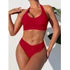 image:imageANRABESS Womens Bikini Sets Two Piece Swimsuits High Waisted Halter Twist Front Bathing Suit 2026 Summer Beach SwimwearRed