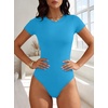 image:imageANRABESS Womens Double Lined Bodysuits Short Sleeve Summer Going Out Fitted Basic Tee Shirts Body Suits TopSky