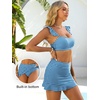 image:imageANRABESS Womens High Waisted Bikini Skirt Set Built in Buttom Two Piece Swimsuits 2026 Summer Beach Bathing Suit SwimwearBlue White Plaid