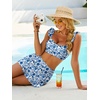 image:imageANRABESS Womens High Waisted Bikini Skirt Set Built in Buttom Two Piece Swimsuits 2026 Summer Beach Bathing Suit SwimwearWhite Blue Floral