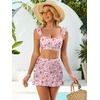 image:imageANRABESS Womens High Waisted Bikini Skirt Set Built in Buttom Two Piece Swimsuits 2026 Summer Beach Bathing Suit SwimwearWhite Pink Floral