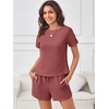 image:imageANRABESS Womens Lounge Pajamas Short Set 2026 Casual Summer 2 Piece Outfits Lightweight Loungewear Clothes Brick Red XLarge