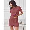 image:imageANRABESS Womens Lounge Pajamas Short Set 2026 Casual Summer 2 Piece Outfits Lightweight Loungewear Clothes Brick Red XLarge