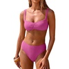 image:imageANRABESS Womens Bikini Sets Two Piece Swimsuit Ribbed Front Ruched Mid Waisted Bathing Suit Color Block 2026 Beach SwimwearHot Pink