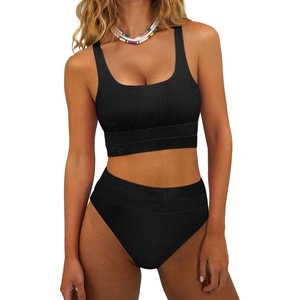 image:imageANRABESS Bikini Sets for Women Summer 2026 High Waisted 2 Piece Bathing Suit Tummy Control Swimsuit Color Block SwimwearBlack