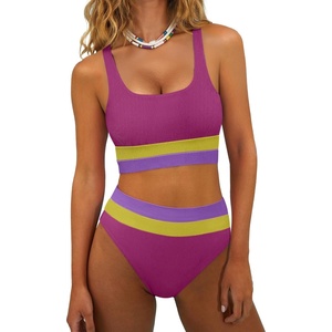 image:imageANRABESS Bikini Sets for Women Summer 2026 High Waisted 2 Piece Bathing Suit Tummy Control Swimsuit Color Block SwimwearFuchsia Lemon Lavender