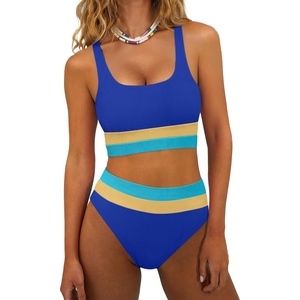 image:imageANRABESS Bikini Sets for Women Summer 2026 High Waisted 2 Piece Bathing Suit Tummy Control Swimsuit Color Block SwimwearRoyal Blue Yellow Azure