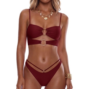 image:imageANRABESS Bikini Sets for Women Summer Sexy Double Loop Cheeky Thong Bathing Suits Beach Vacation SwimwearDeep Red