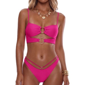 image:imageANRABESS Bikini Sets for Women Summer Sexy Double Loop Cheeky Thong Bathing Suits Beach Vacation SwimwearHot Pink