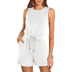 image:imageANRABESS Romper for Women Short Jumpsuit Summer Casual Dressy Sleeveless Outfits Beach Vacation 2026 Trendy One Piece ClothesWhite
