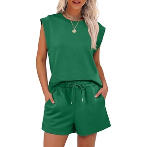 image:imageANRABESS Two Piece Sets for Women 2026 Summer Short Lounge Set Casual Beach Vacation Outfits Spring Sweatsuits TracksuitDeep Green