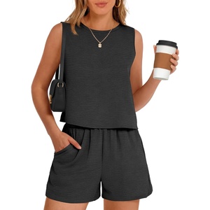 image:imageANRABESS Two Piece Sets for Women Summer Casual Sleeveless Tank Top Matching Shorts Lounge Sets Pajamas 2026 Trendy ClothesBlack