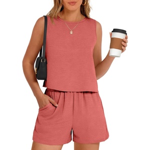 image:imageANRABESS Two Piece Sets for Women Summer Casual Sleeveless Tank Top Matching Shorts Lounge Sets Pajamas 2026 Trendy ClothesOrange Red