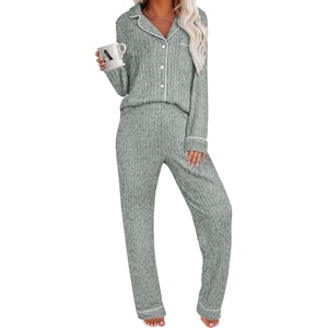 image:imageANRABESS Women Pajama Lounge Sets 2026 Fall 2 Piece Outfits Ribbed Long Sleeve Matching PJ Set Sleepwear LoungewearGreen