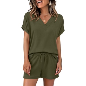 image:imageANRABESS Women Summer Two Piece Lounge Sets Top Matching Shorts Pajama Set 2026 Spring Casual Outfits Beach Vacation ClothesArmy Green