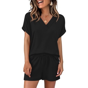 image:imageANRABESS Women Summer Two Piece Lounge Sets Top Matching Shorts Pajama Set 2026 Spring Casual Outfits Beach Vacation ClothesBlack