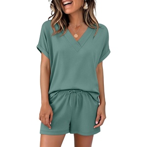 image:imageANRABESS Women Summer Two Piece Lounge Sets Top Matching Shorts Pajama Set 2026 Spring Casual Outfits Beach Vacation ClothesGray Green