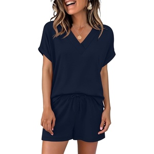 image:imageANRABESS Women Summer Two Piece Lounge Sets Top Matching Shorts Pajama Set 2026 Spring Casual Outfits Beach Vacation ClothesNavy Blue