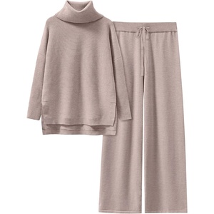 image:imageANRABESS Women Two Piece Outfits Oversized Turtleneck Knit Pullover Sweater Top Wide Leg Pants Lounge Set Sweatsuit 2026 FallCamel