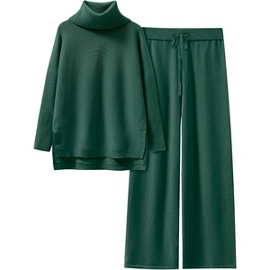 image:imageANRABESS Women Two Piece Outfits Oversized Turtleneck Knit Pullover Sweater Top Wide Leg Pants Lounge Set Sweatsuit 2026 FallDark Green