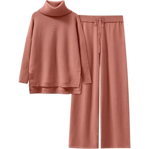 image:imageANRABESS Women Two Piece Outfits Oversized Turtleneck Knit Pullover Sweater Top Wide Leg Pants Lounge Set Sweatsuit 2026 FallRust