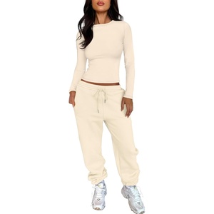 image:imageANRABESS Womens 2 Piece Sweatsuits Long Sleeve Tight Shirt Tops Joggers Fleece Sweatpants Sets 2026 Fall Sweat Lounge OutfitsYellow Apricot