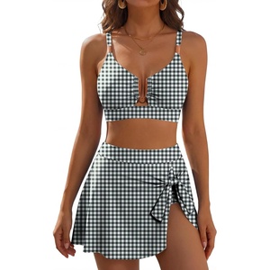 image:imageANRABESS Womens Bikini Sets Two Piece Swim Skirt High Waisted Swimsuits Tummy Control UWire Bathing Suit 2026 Beach SwimwearBlack Plaid