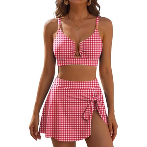 image:imageANRABESS Womens Bikini Sets Two Piece Swim Skirt High Waisted Swimsuits Tummy Control UWire Bathing Suit 2026 Beach SwimwearRed Plaid