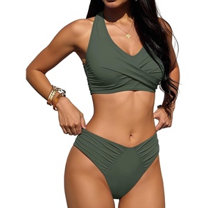 image:imageANRABESS Womens Bikini Sets Two Piece Swimsuits High Waisted Halter Twist Front Bathing Suit 2026 Summer Beach SwimwearArmy Green