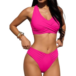 image:imageANRABESS Womens Bikini Sets Two Piece Swimsuits High Waisted Halter Twist Front Bathing Suit 2026 Summer Beach SwimwearHot Pink