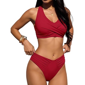image:imageANRABESS Womens Bikini Sets Two Piece Swimsuits High Waisted Halter Twist Front Bathing Suit 2026 Summer Beach SwimwearRed