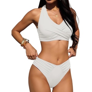 image:imageANRABESS Womens Bikini Sets Two Piece Swimsuits High Waisted Halter Twist Front Bathing Suit 2026 Summer Beach SwimwearWhite