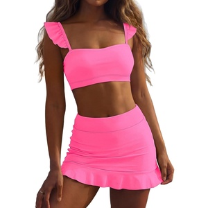 image:imageANRABESS Womens High Waisted Bikini Skirt Set Built in Buttom Two Piece Swimsuits 2026 Summer Beach Bathing Suit SwimwearLight Pink