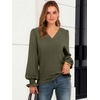 image:imageANRABESS Womens Business Casual Tops V Neck Puff Long Sleeve Shirts Dressy Office Work Blouse 2026 Fall Outfits ClothesArmy Green