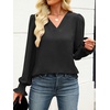 image:imageANRABESS Womens Business Casual Tops V Neck Puff Long Sleeve Shirts Dressy Office Work Blouse 2026 Fall Outfits ClothesBlack